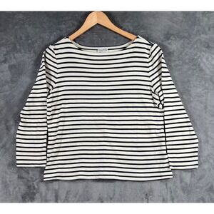 Quaker Marine Supply Breton Striped Shirt Womens XL Blue Cream Nautical Cotton
